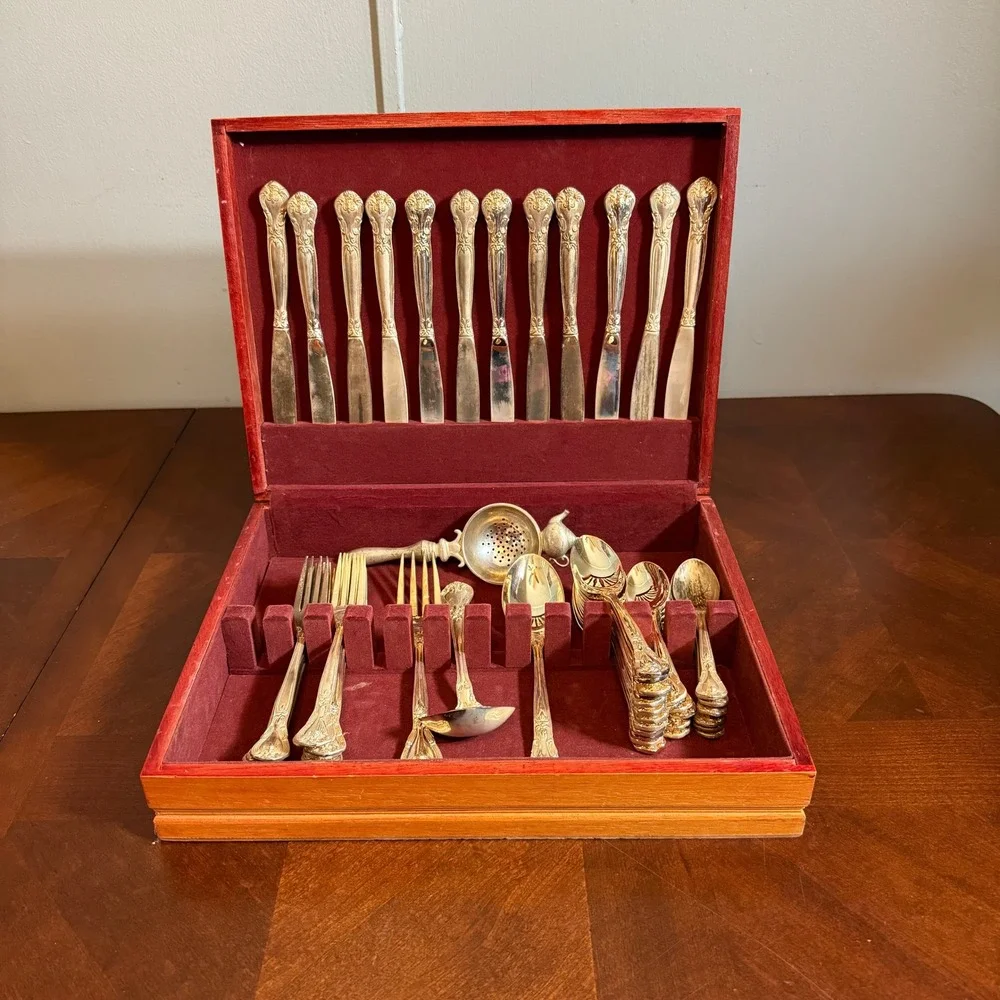 vtg Godinger Silver Plated Flatware ‎ Tea Strainer 53 Pieces floral ornate